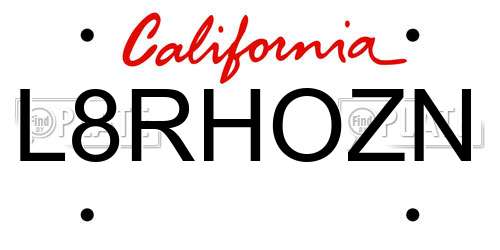 L8RHOZN California License Plate