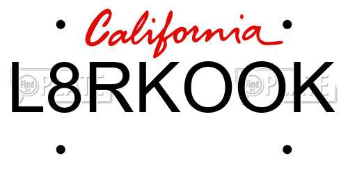 L8RKOOK California License Plate