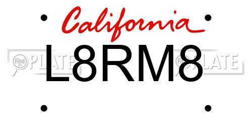 L8RM8 California License Plate