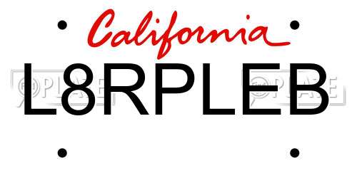 L8RPLEB California License Plate