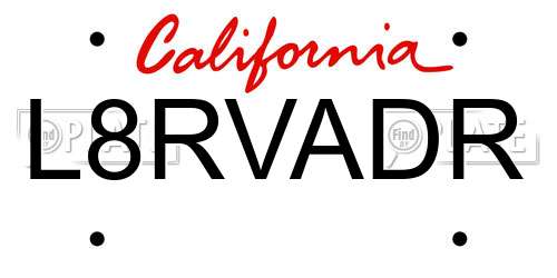 L8RVADR California License Plate