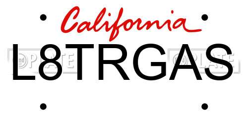 L8TRGAS California License Plate
