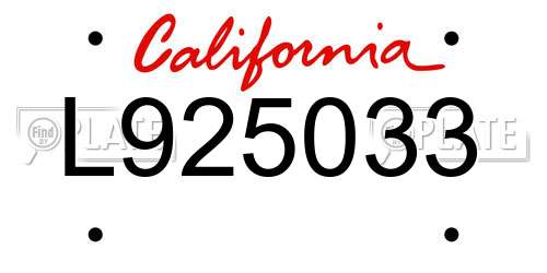 L925033 California License Plate