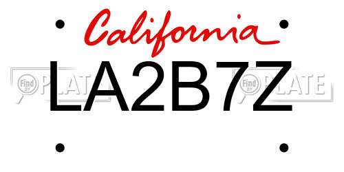 LA2B7Z California License Plate