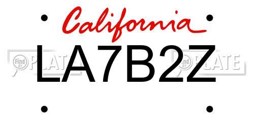 LA7B2Z California License Plate