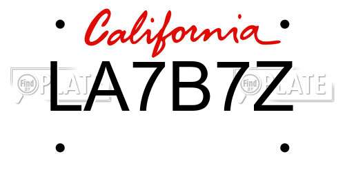 LA7B7Z California License Plate
