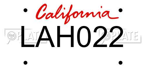 LAH022 California License Plate