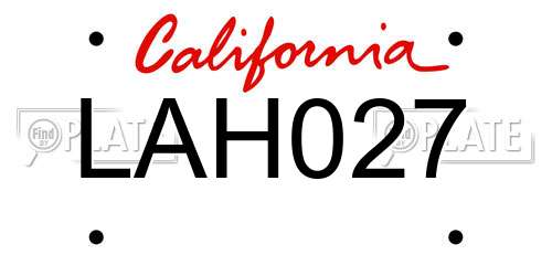 LAH027 California License Plate
