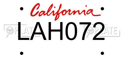 LAH072 California License Plate