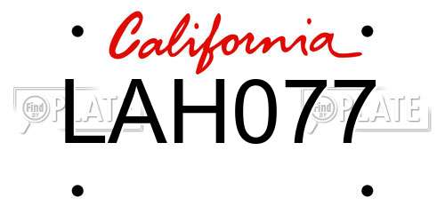 LAH077 California License Plate