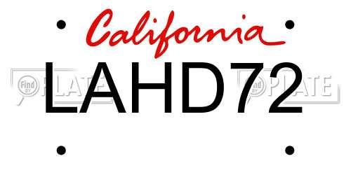LAHD72 California License Plate