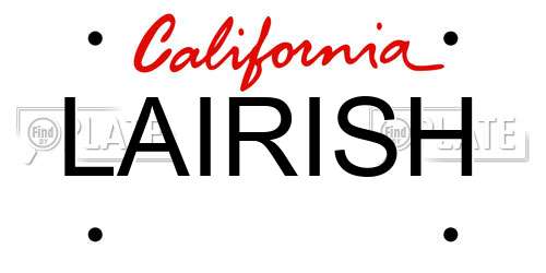 LAIRISH California License Plate