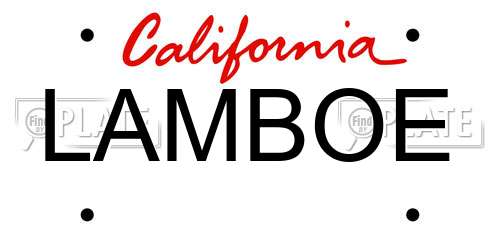 LAMBOE California License Plate