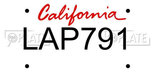 LAP791 California License Plate