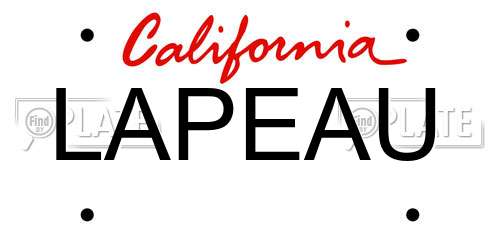 LAPEAU California License Plate