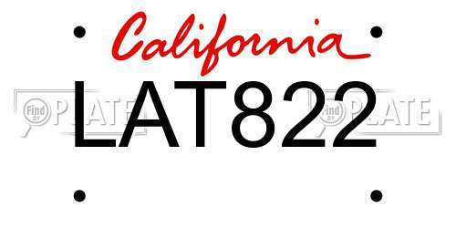 LAT822 California License Plate