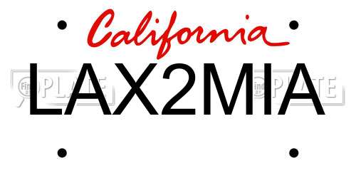 LAX2MIA California License Plate
