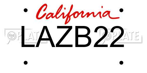LAZB22 California License Plate