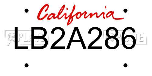 LB2A286 California License Plate