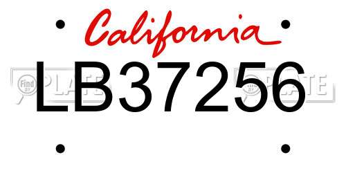 LB37256 California License Plate