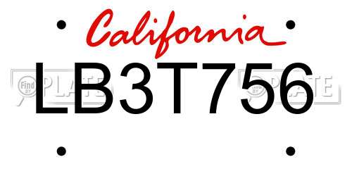 LB3T756 California License Plate