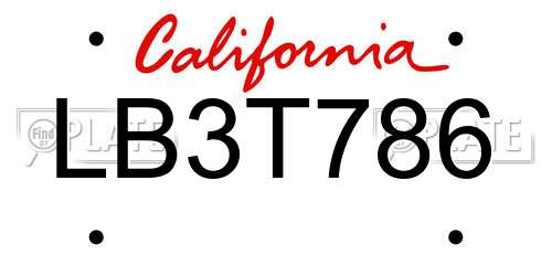 LB3T786 California License Plate