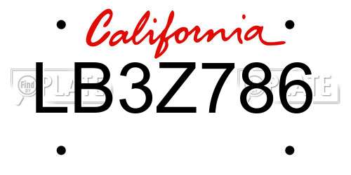 LB3Z786 California License Plate