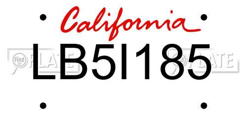 LB5I185 California License Plate
