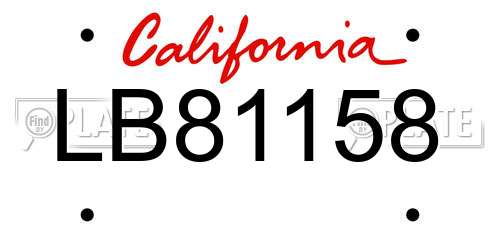 LB81158 California License Plate