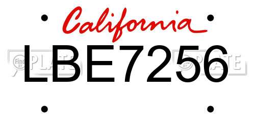 LBE7256 California License Plate