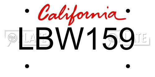 LBW159 California License Plate