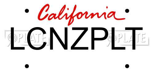 LCNZPLT California License Plate