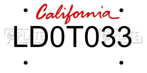 LD0T033 California License Plate