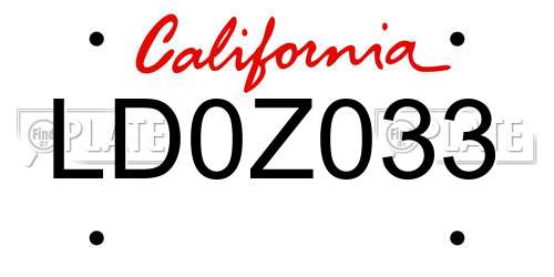 LD0Z033 California License Plate