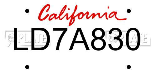 LD7A830 California License Plate
