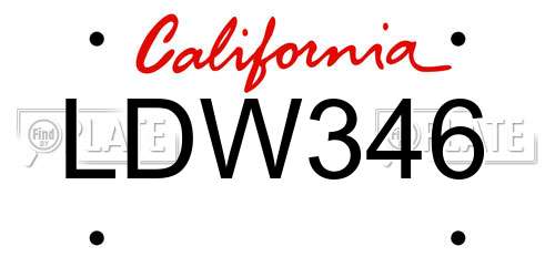 LDW346 California License Plate