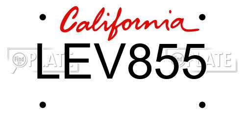 LEV855 California License Plate