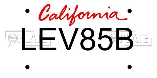 LEV85B California License Plate