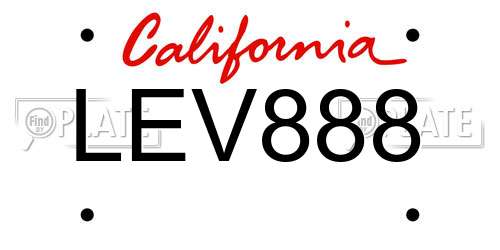 LEV888 California License Plate