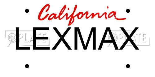 LEXMAX California License Plate