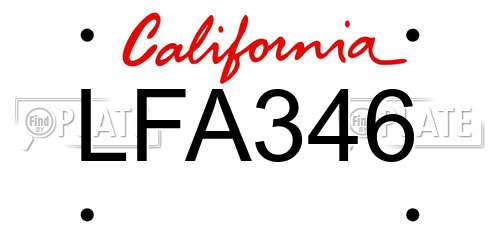 LFA346 California License Plate
