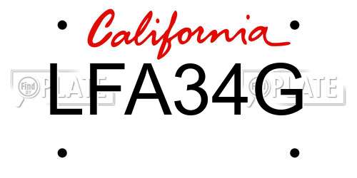 LFA34G California License Plate