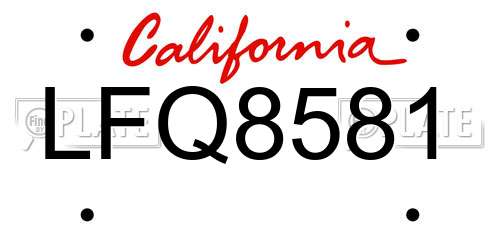 LFQ8581 California License Plate