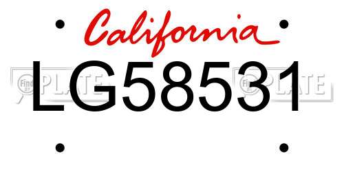 LG58531 California License Plate