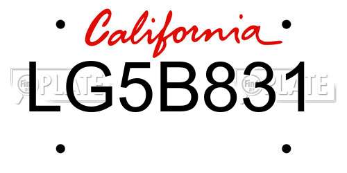 LG5B831 California License Plate