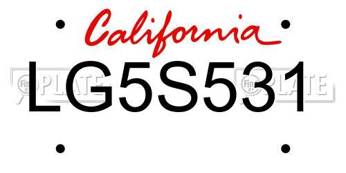 LG5S531 California License Plate