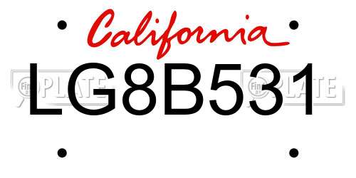 LG8B531 California License Plate
