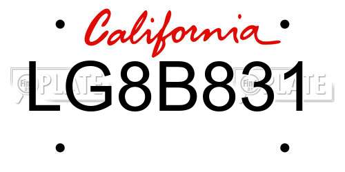 LG8B831 California License Plate