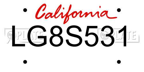 LG8S531 California License Plate