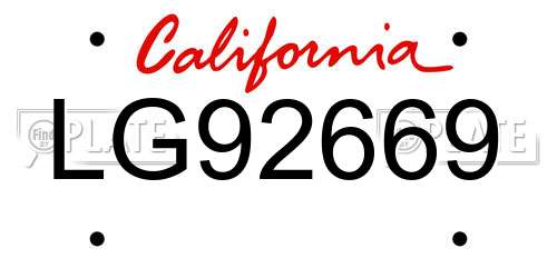 LG92669 California License Plate